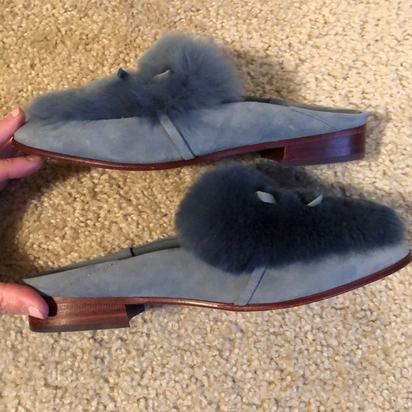 AD and Daughters Rabbit Fur Blue Suede Mule shoe slip on size 6 - Picture 4 of 7